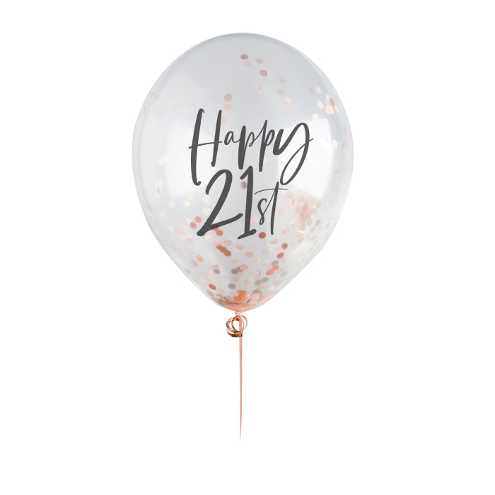 Rose Gold 21st Birthday Confetti Latex Balloons Pack of 5 image 2